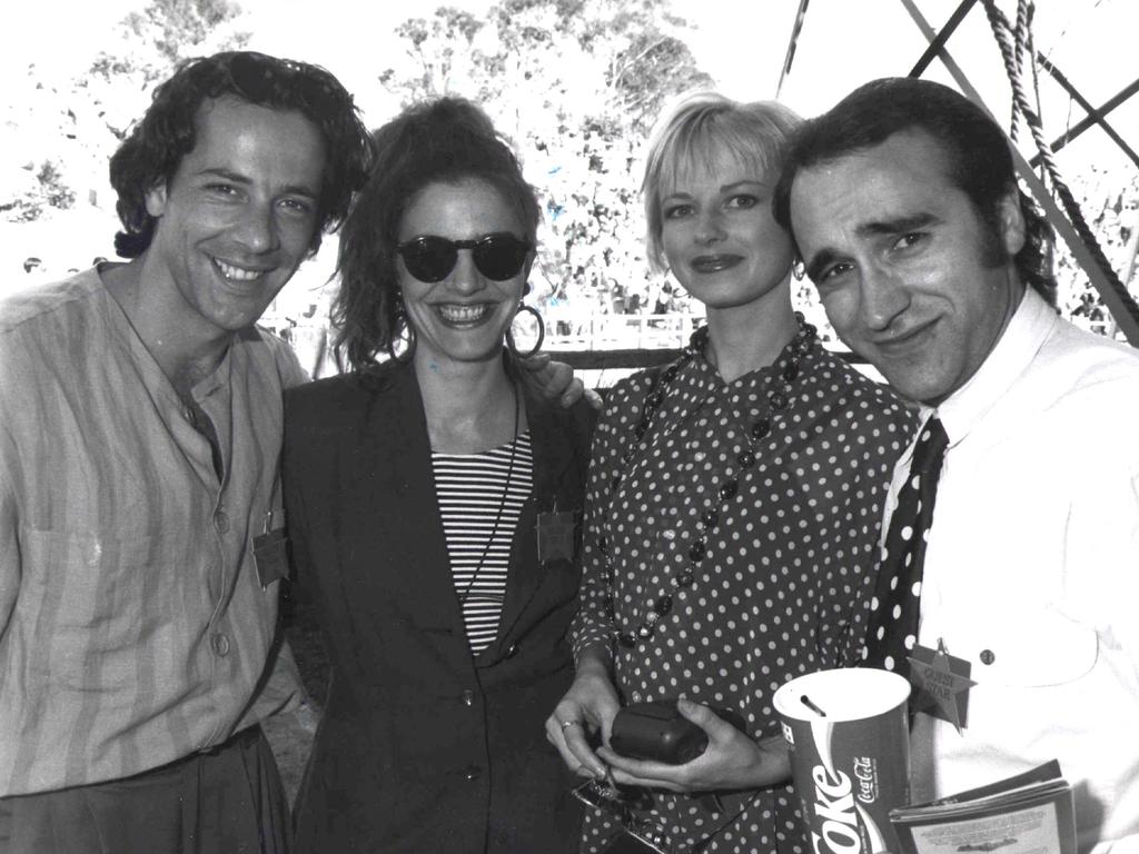 Nick Carrafa, Fiona Corke &amp; George &amp; Peta Kapiniaris at Movie World’s opening. Picture: supplied