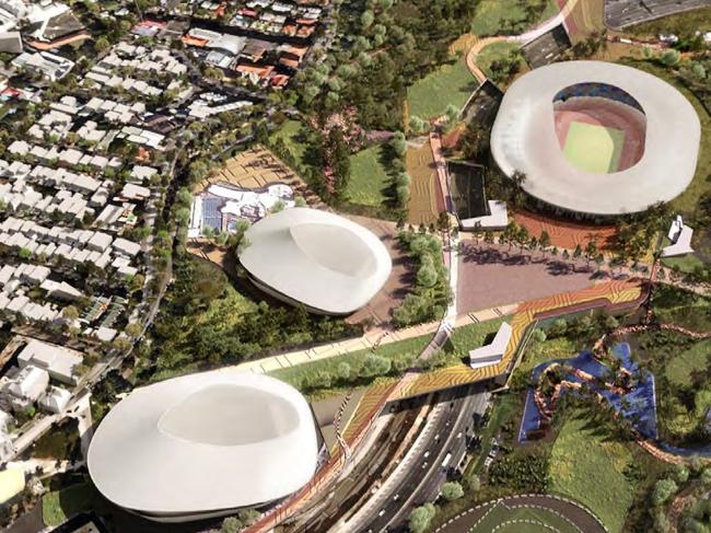 A view of the proposed Brisbane Stadium and New National Aquatic Centre at Victoria Park for Brisbane 2032. Picture: Archipelago Architects