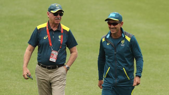 Trevor Hohns with men’s coach Justin Langer. Picture: Picture: Brett Costello