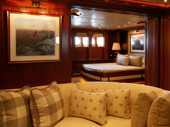 The yacht has solid mahogany interiors. Picture: Supplied