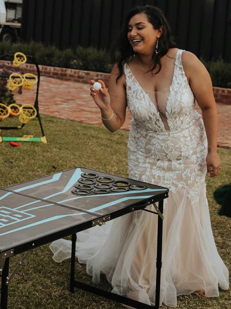 The couple offered their guests fun games, including ‘beer pong’. Picture: Mikayla St Onge