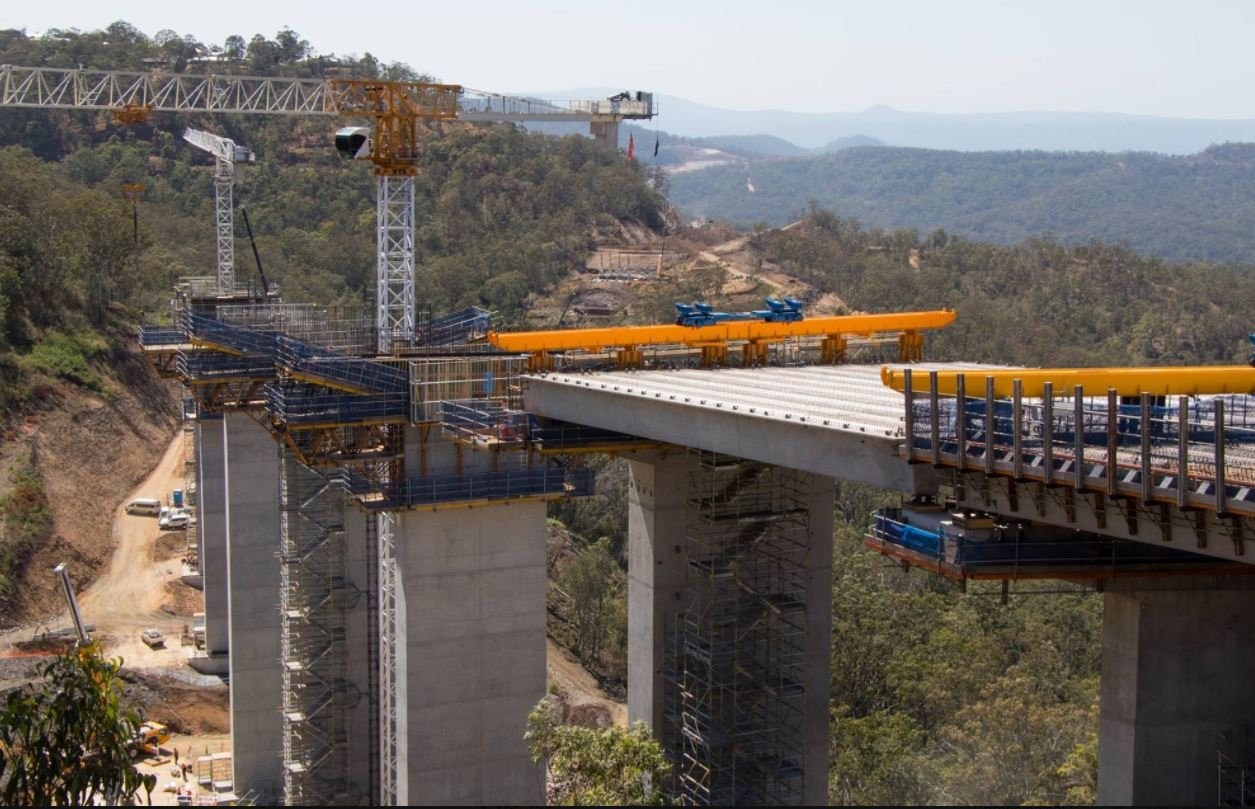 Super T deliveries for the second span of the 800m long viaduct of the Toowoomba Second Range Crossing continued throughout September 2017. Picture: Contributed