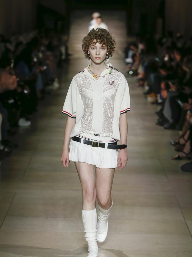 Pleated miniskirts for Miu Miu Fall 2022.