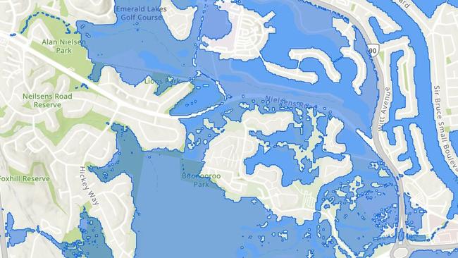 Gold Coast Council mapping showing projected flood levels from Cyclone Alfred. Carrara.