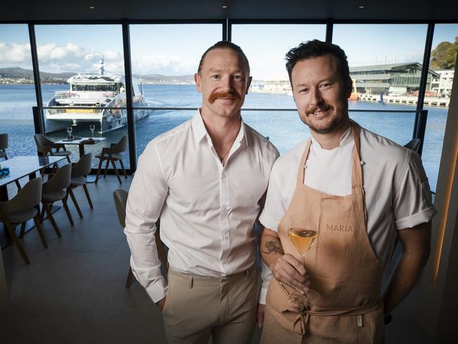 New restaurant MARIA general manager Hedley Monks and chef/co owner Christian Ryan at Brooke St Pier. Picture: Chris Kidd