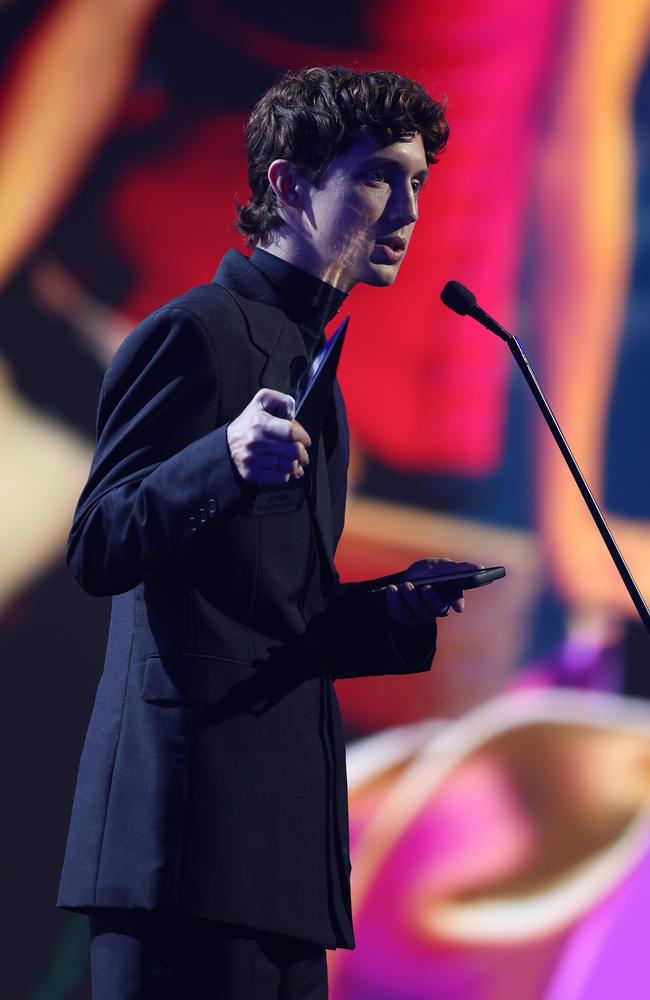 Troye Sivan accepts the award for Song of the Year. Picture: Getty Images