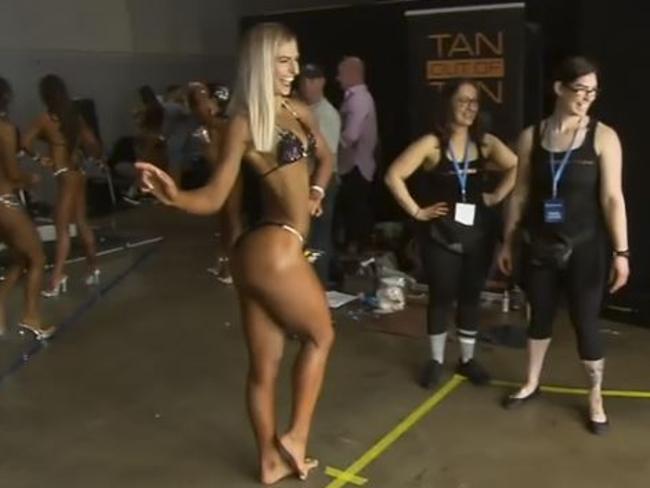 Frances Abbott's second appearance at a bodybuilding expo. Picture: 9 News