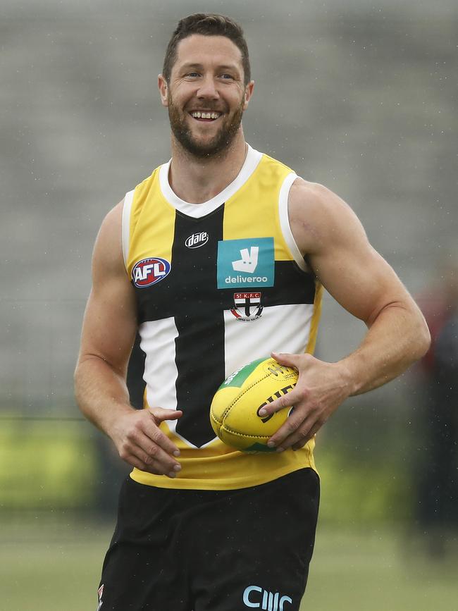 James Frawley looks happy to be at St Kilda.