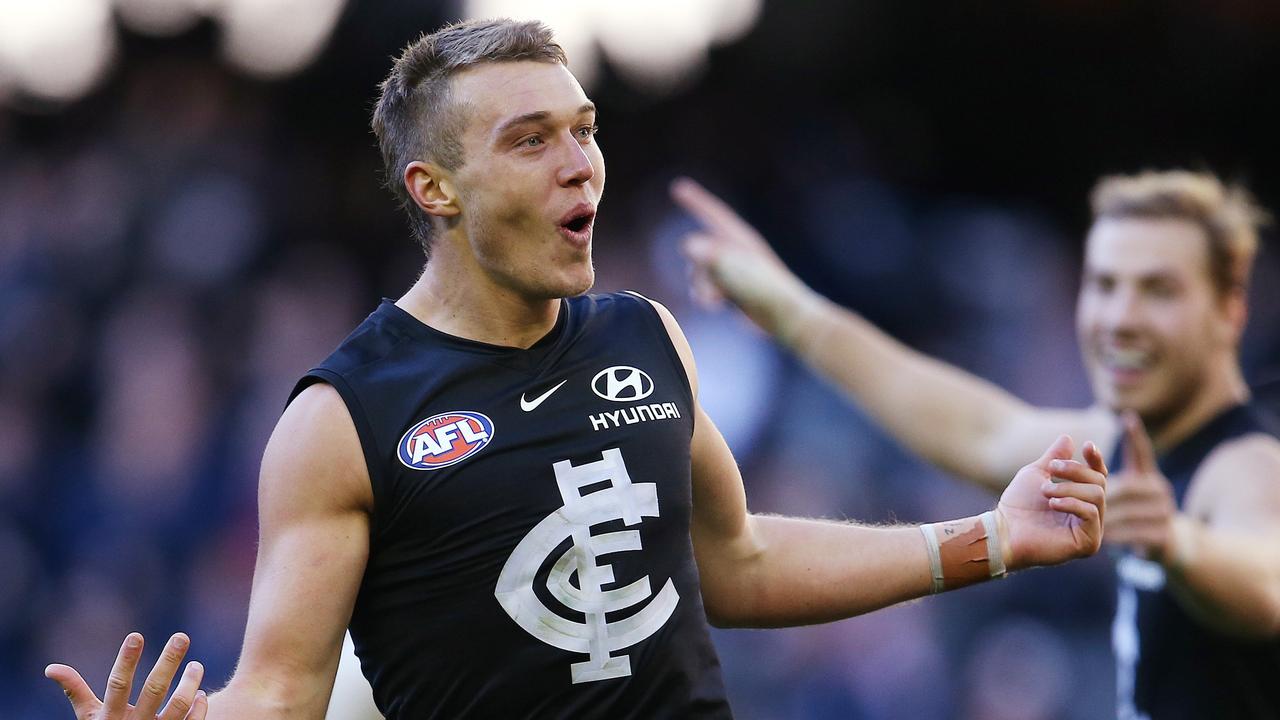 Carlton co-captain Patrick Cripps celebrates a goal last season. Picture: Michael Klein.