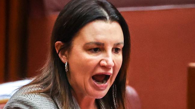 CANBERRA, AUSTRALIA - SEPTEMBER 3: Senator Jacqui Lambie reacts as she speaks in the Australian Senate at Parliament House on September 3, 2020 in Canberra, Australia. The federal aged care royal commission has criticised the Morrison government for failing to establish independent monitoring and reporting of aged care quality outcomes during the coronavirus pandemic.  (Photo by David Gray/Getty Images)