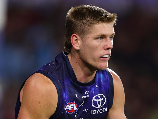 ADELAIDE, AUSTRALIA - JULY 13: Nick Murray of the Crows during the 2024 AFL Round 18 match between the Adelaide Crows and the St Kilda Saints at Adelaide Oval on July 13, 2024 in Adelaide, Australia. (Photo by Sarah Reed/AFL Photos via Getty Images)