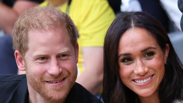 DUESSELDORF, GERMANY - SEPTEMBER 13: Prince Harry, Duke of Sussex and Meghan, Duchess of Sussex pose for a photograph as they attend the Wheelchair Basketball preliminary match between Ukraine and Australia during day four of the Invictus Games Düsseldorf 2023 on September 13, 2023 in Duesseldorf, Germany. (Photo by Chris Jackson/Getty Images for the Invictus Games Foundation)