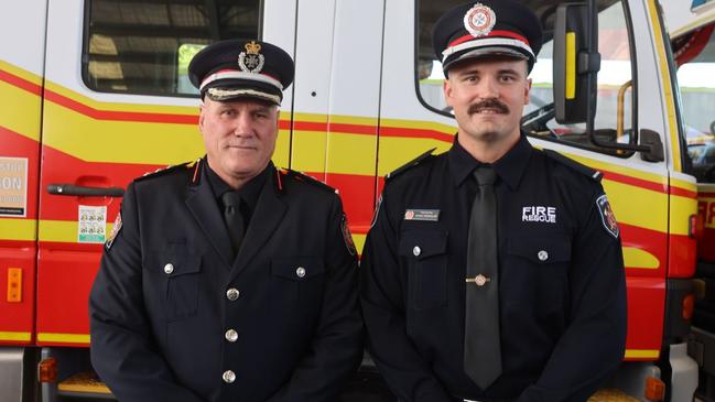 Father Stephen Tognolini and son Peter Tognolini, share a family connection in the fire service. Picture: Joshua Preston.