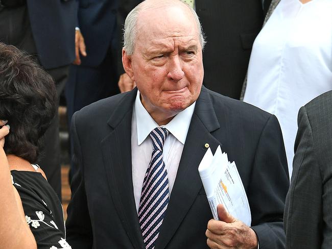 Alan Jones at the Funeral of Billy J Smith at the Holy Spirit church in New Farm. The Funeral of Billy J Smith at the Holy Spirit church in New Farm. Friday March 8, 2019. (AAP image, John Gass)