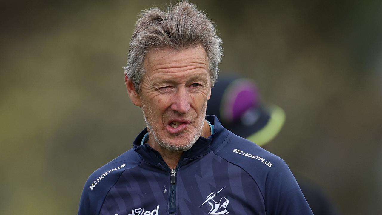 MELBOURNE, AUSTRALIA - SEPTEMBER 22: Craig Bellamy, head coach of the Storm looks on during a Melbourne Storm NRL training session at Gosch's Paddock on September 22, 2024 in Melbourne, Australia. (Photo by Daniel Pockett/Getty Images)