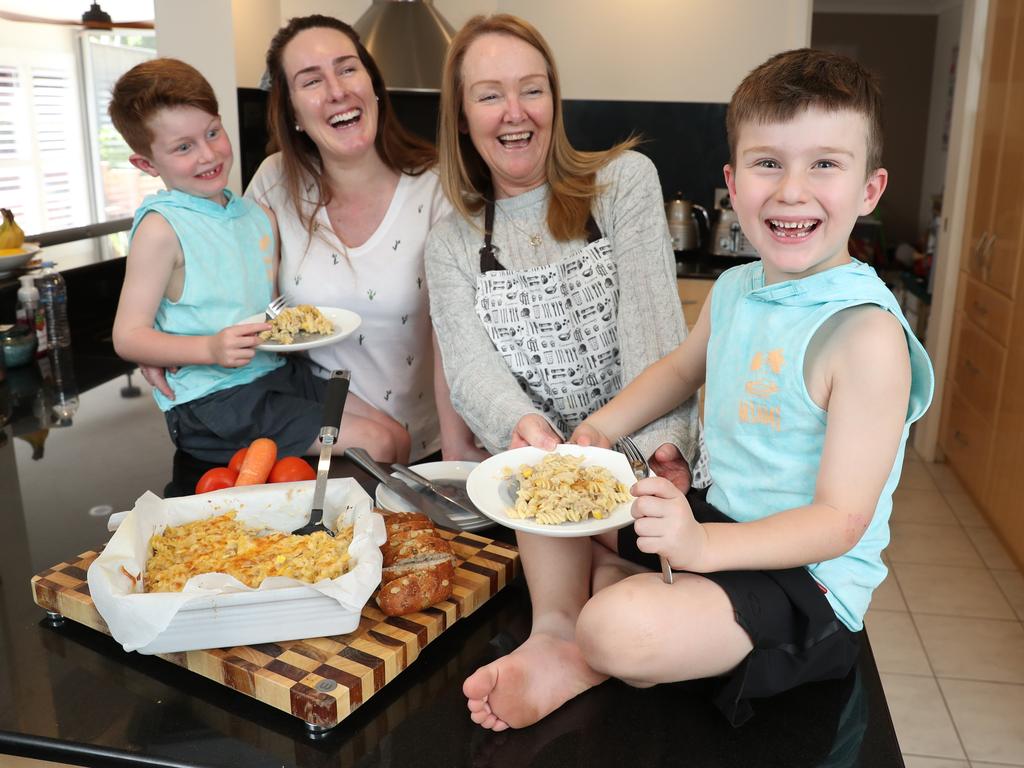 Tarni Witts with her mother Denise Loreggian and kids Lohki, 6, and Hudson, 5. Picture: Tim Hunter.