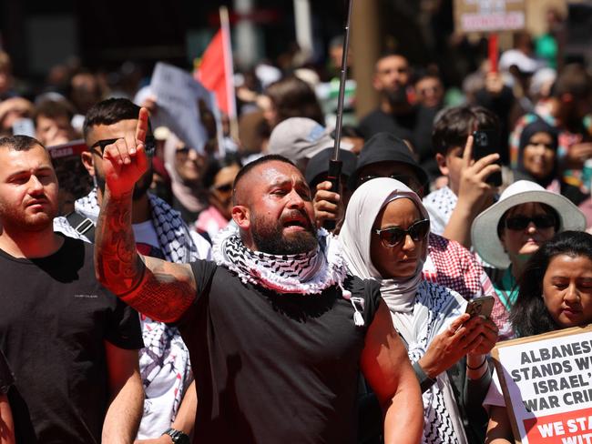 Thousands of protesters converged on Sydney Town Hall. Picture: David Swift