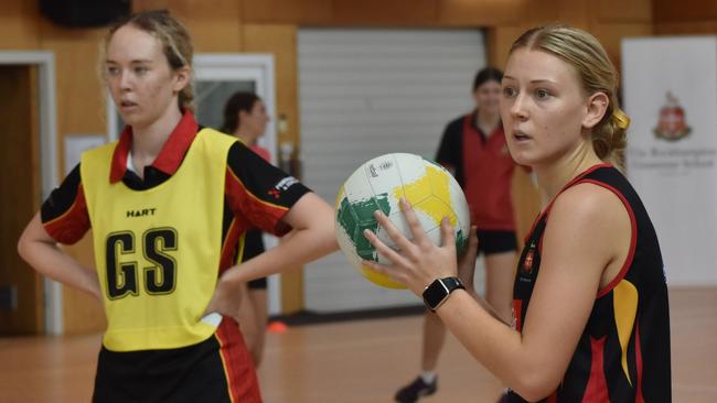 Former Australian Diamonds star Sharni Norder ran coaching clinics for Rockhampton Grammar School netballers.