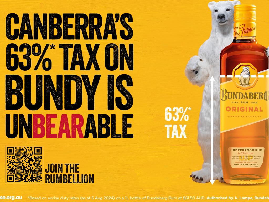 Bundaberg Rum's campaign collateral they are using to counter the increases in government taxes on spirits. Picture: Supplied.