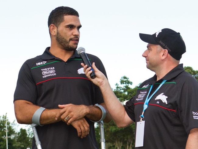 Niko interviewing former Rabbitoh Greg Inglis. Pic Supplied