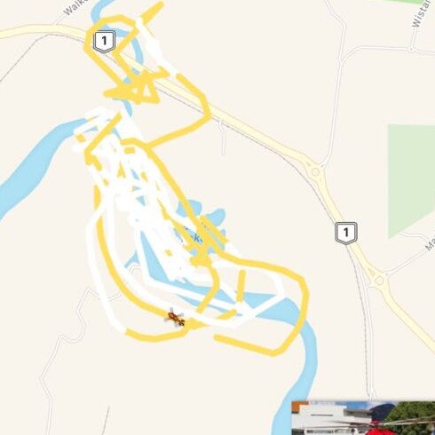 The Rescue 510 chopper has been circling around Thomatis Creek where a gunman is refusing to surrender to police. PICTURE: FLIGHTRADAR24