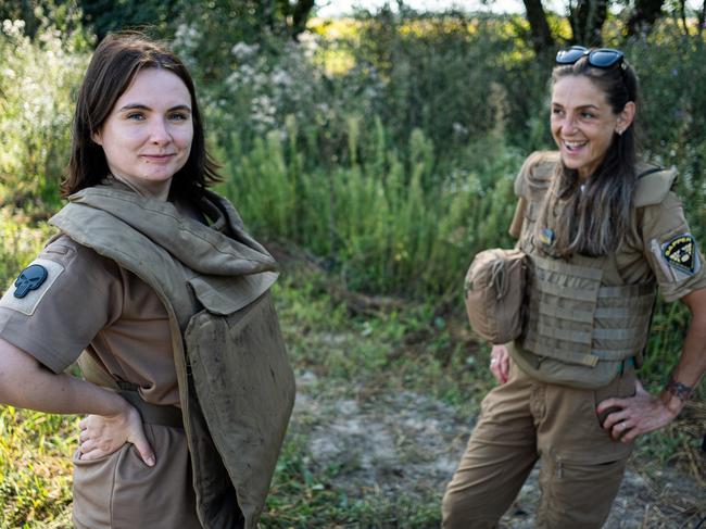 EMBARGO FOR TWAM 26 NOVEMBER 2022. FEE MAY APPLY.  Women who volunteer to clear landmines in the aftermath of the Russia Ukraine war. Iryna Kustokova (L) and Ryta Mazankova are relatively new recruits to the world of mine clearance: 'ItÃs like you have an enemy in the ground'. Photo: Mauricio Gris/The Telegraph