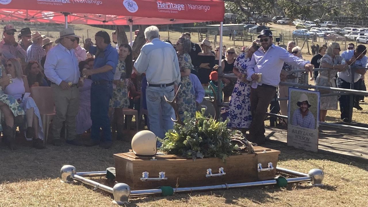 Mourners paid tribute to Riley Wilson and his love of friends, family, pigging, and cold beer throughout the two-hour-long service.