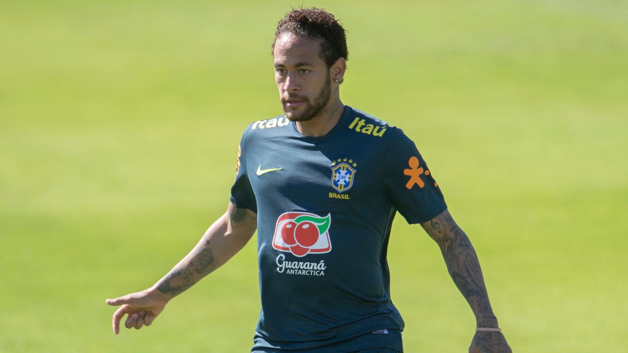 Brazil's footballer Neymar takes part in a training session
