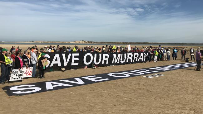 Protesters at Sugar Beach, Hindmarsh Island on Tuesday. Picture: AAP / Wilderness Society South Australia