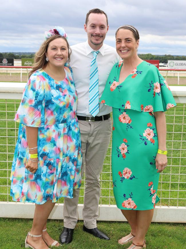 Bronwyn Chalmers, Mitch Chalmers and Birgit Brick attend the Ballarat Cup. Picture: Brendan Beckett