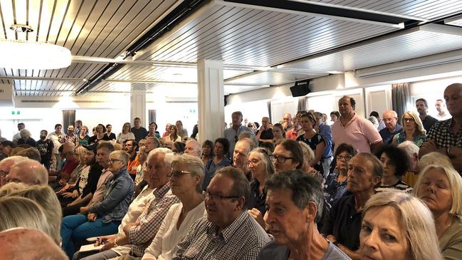 About 400 people attended the meeting at Manly pavilion. Picture: Twitter/Denise Shrivell