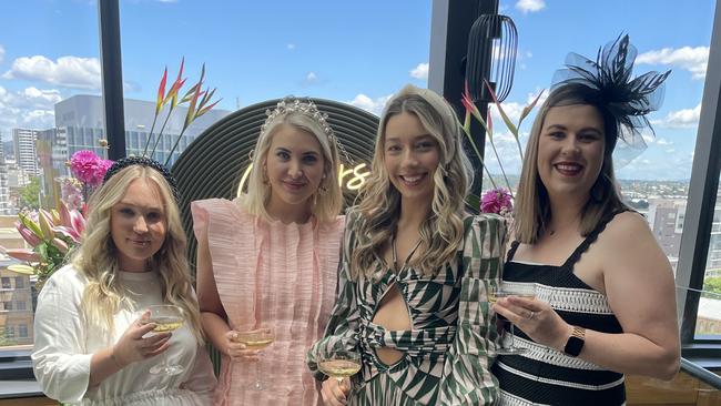 Rhiannon Gill, Sophia Lucas, Taya Calder-Mason and Bonnie Mooney at Roundhouse in Newcastle for a Melbourne Cup event. Pic: Amy Ziniak