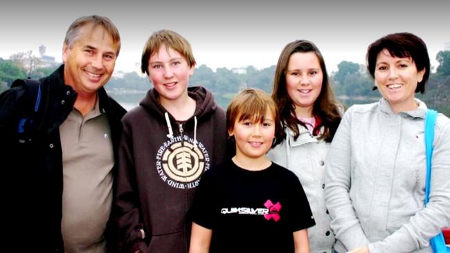 The Kelly family: Father Ralph, mother Kathy, sons Thomas and Stuart and daughter Madeleine, before the devastating deaths of their two sons. Picture: Channel 9