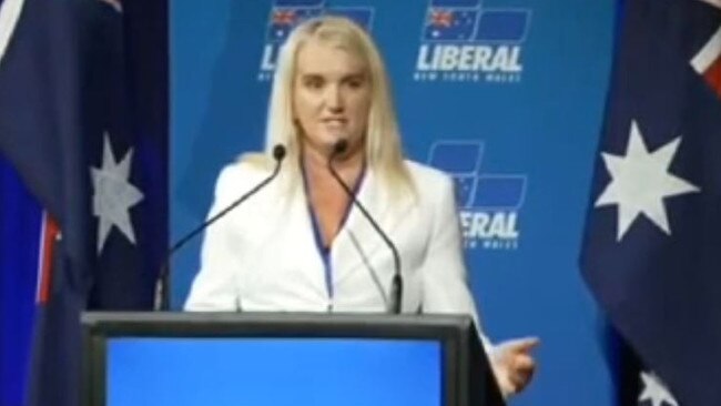 Liberal members boo as Michelle Bishop acknowledges land of traditional owners on which NSW Liberal state convention is occurring