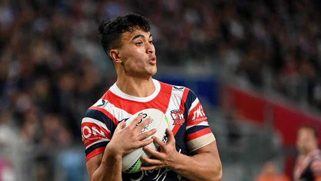 Joseph Suaalii in action for the Roosters during the 2022 Finals Series. Picture: NRL Photos