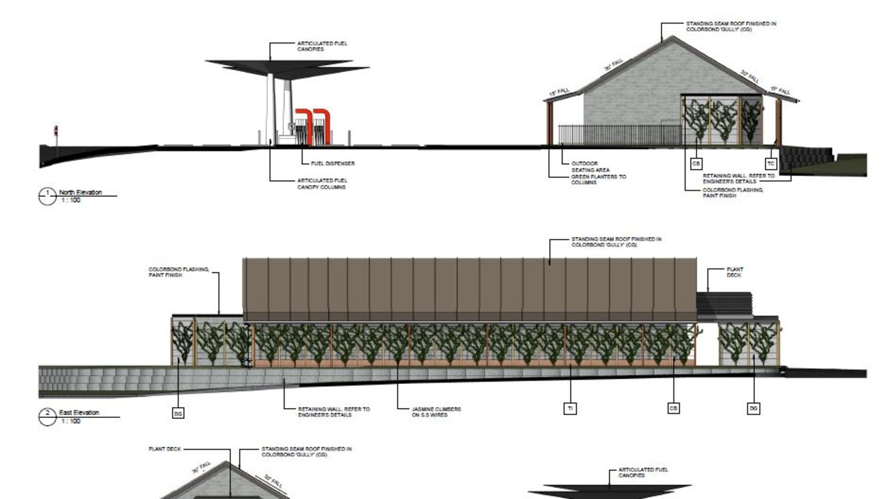 Elevation angles of the Mobil service station.