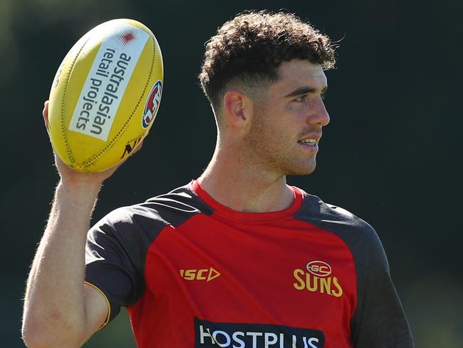 GOLD COAST, AUSTRALIA - JUNE 23: Sam Flanders looks on during a Gold Coast Suns AFL training session at Metricon Stadium on June 23, 2020 in Gold Coast, Australia. (Photo by Chris Hyde/Getty Images via AFL Photos)