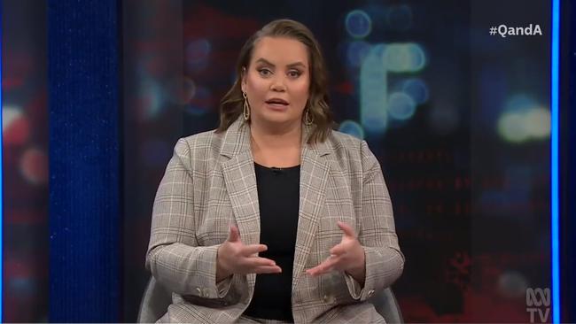 Jelena Dokic on ABC's Q+A. Photo: Twitter, @QandA.