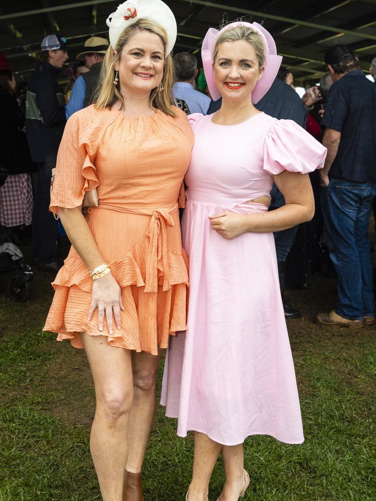 Kate Chin (left) and Erin Murdoch at the Clifton Cup races hosted by Clifton Jockey Club, Saturday, October 22, 2022. Picture: Kevin Farmer