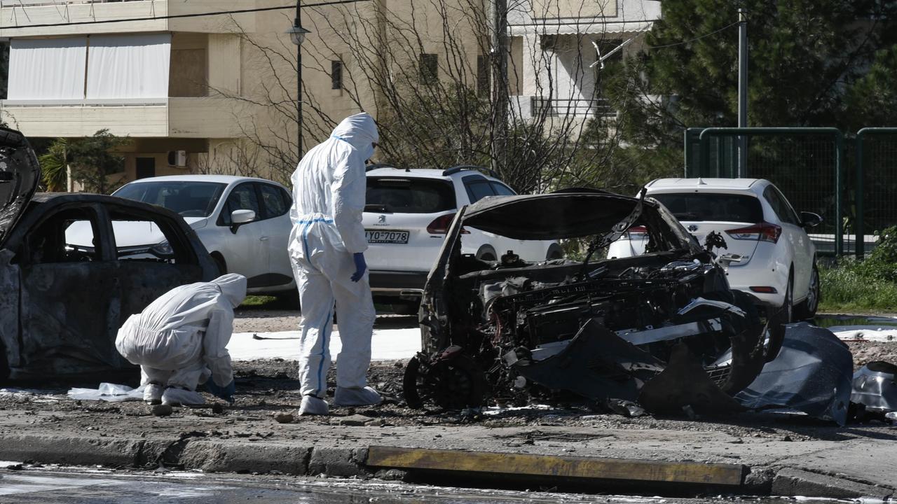 The damage after Malkoun’s car exploded as the turned the ignition key in an Athens parking lot on March 1, 2019. Picture: Supplied