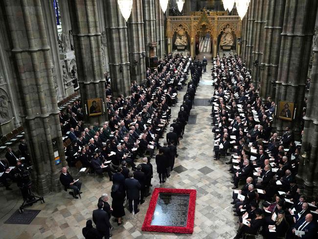 Guests arrive to take their seats inside Westminster Abbey in London. Picture: Frank/AFP