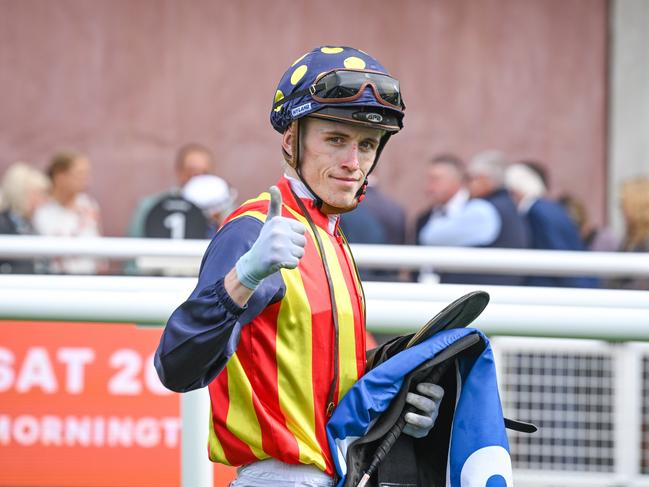 Ben Allen after Desperado (NZ) won the Robert Taranto Handicap at Caulfield Racecourse on April 06, 2024 in Caulfield, Australia. (Photo by Reg Ryan/Racing Photos via Getty Images)