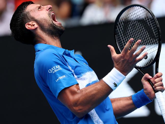 Djokovic on Wednesday surpassed the great Roger Federer at the top of the leaderboard for most grand slam singles matches played during the Open era. Picture: Getty Images