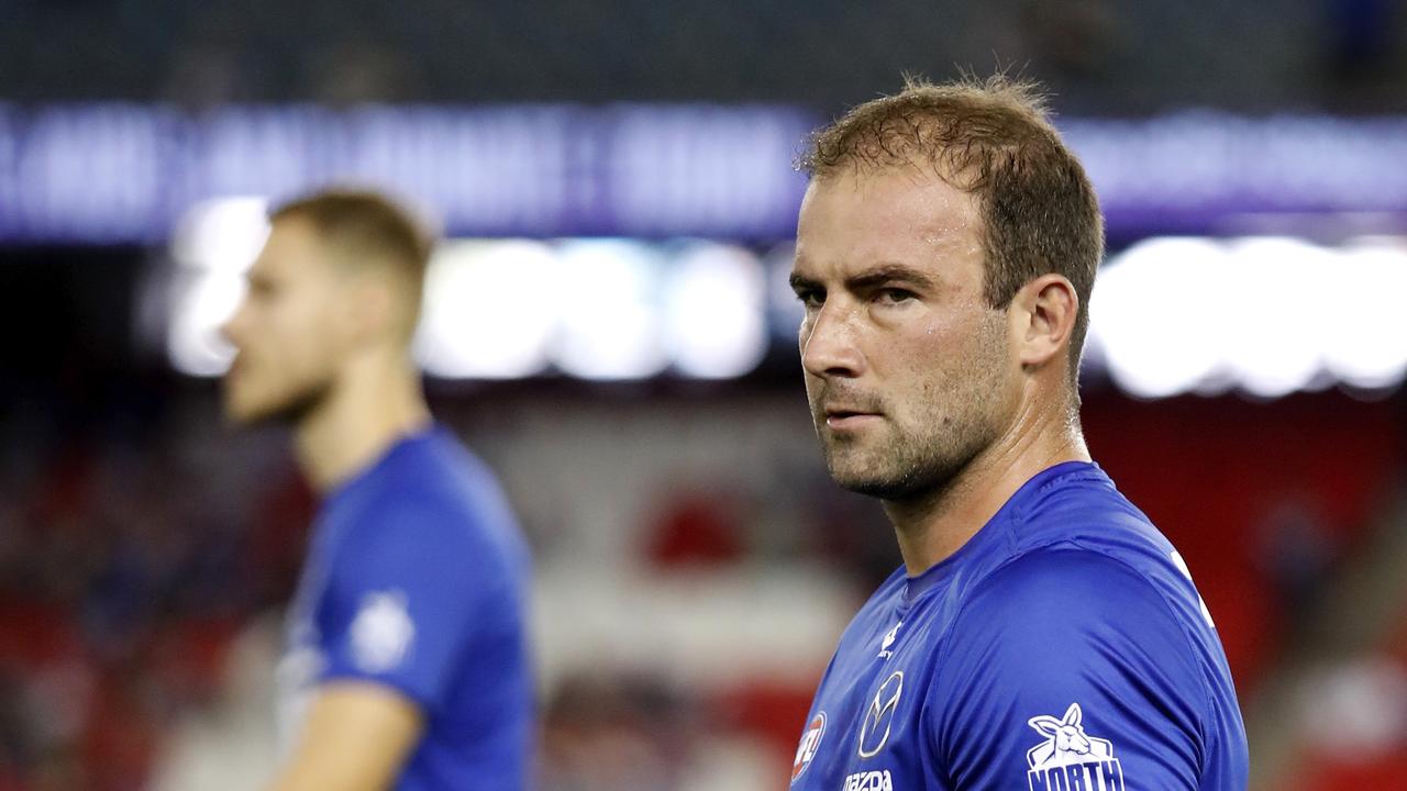 MELBOURNE, AUSTRALIA - APRIL 02: Ben Cunnington of the Kangaroos looks on during the 2021 AFL Round 03 match between the North Melbourne Kangaroos and the Western Bulldogs at Marvel Stadium on April 02, 2021 in Melbourne, Australia. (Photo by Dylan Burns/AFL Photos via Getty Images)