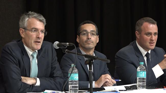 Mark Dreyfus, Anton Block, president of the Executive Council of Australian Jewry, and Tim Wilson at the 18C forum.