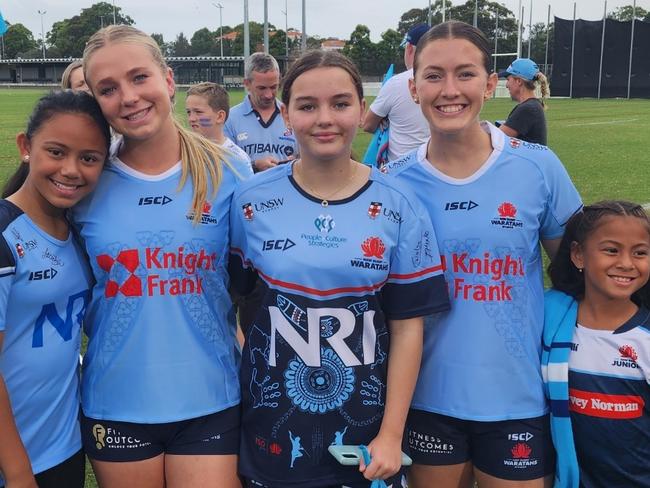 Waratahs players with young rugby fans. Picture: Supplied