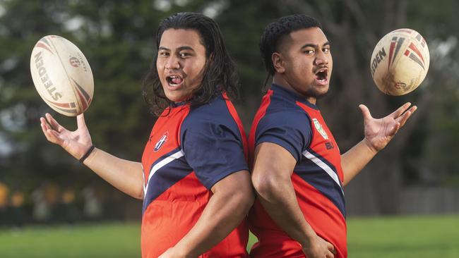 Brothers Jeremiah  Neli and Josiah Ekkehard Neli , Hallam players  ahead of their second NRL Schoolboys Victorian qualifiers game on Thursday. Hallam can book their spot in the NRL Schoolboy Cup with a win over The Grange. Picture:Rob Leeson.