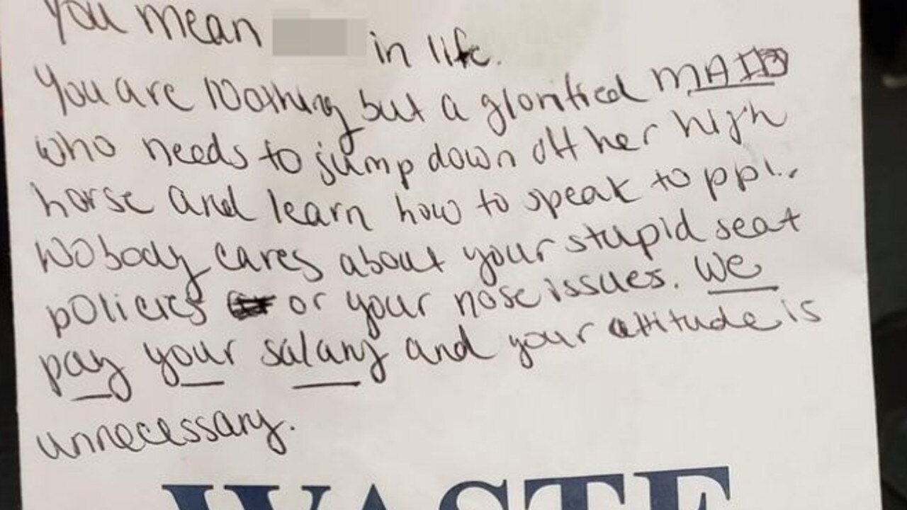 Flight attendant called mask nazi by angry passenger in revolting note news.au — Australias leading news site