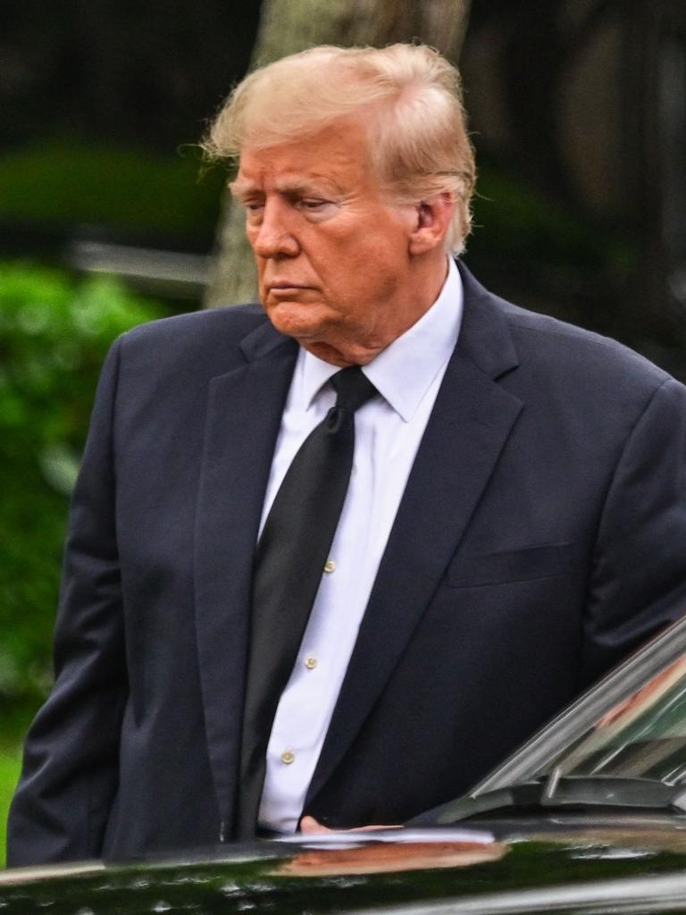 Former US President Donald Trump attends the funeral of former first lady Melania Trump's mother Amalija Knavs. (Photo by GIORGIO VIERA / AFP)