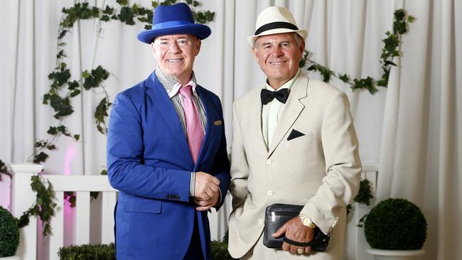 Craig Hallett (left), pictured with Tony West, was named the best dressed man at the Sparkling Ladies Luncheon for Magic Millions. Picture: Jerad Williams